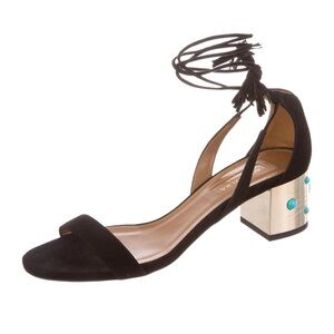 SOLD - NWT Aquazzura Cleopatra Black Embellished Suede Block Heel Sandal